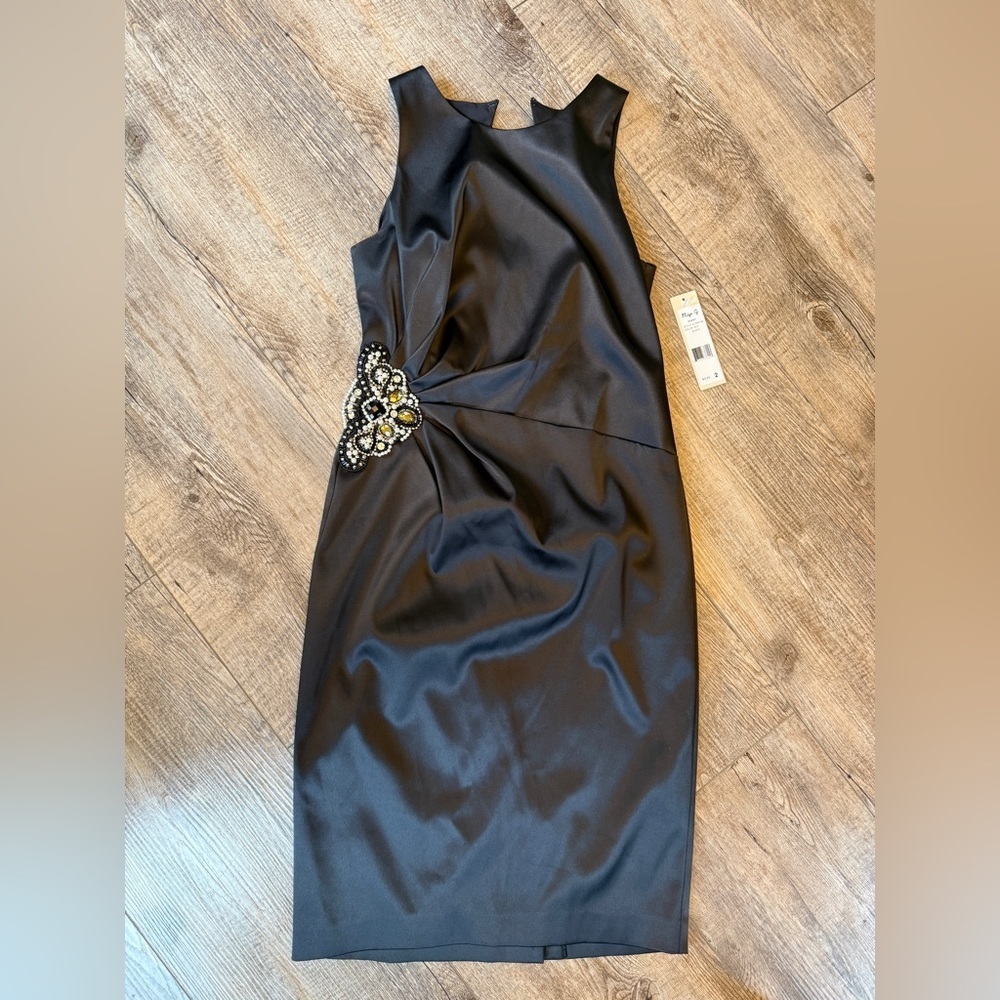 Eliza J Black Midi Dress with Embellished Waist